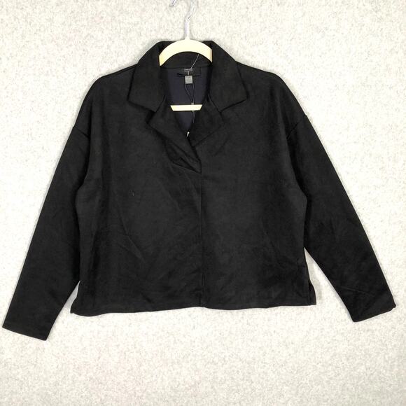 Tahari Shirt Womens Small Black Faux Suede Corp Top Blouse Career Capsule‎ Goth - Picture 1 of 11